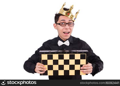 Funny chess player isolated on white