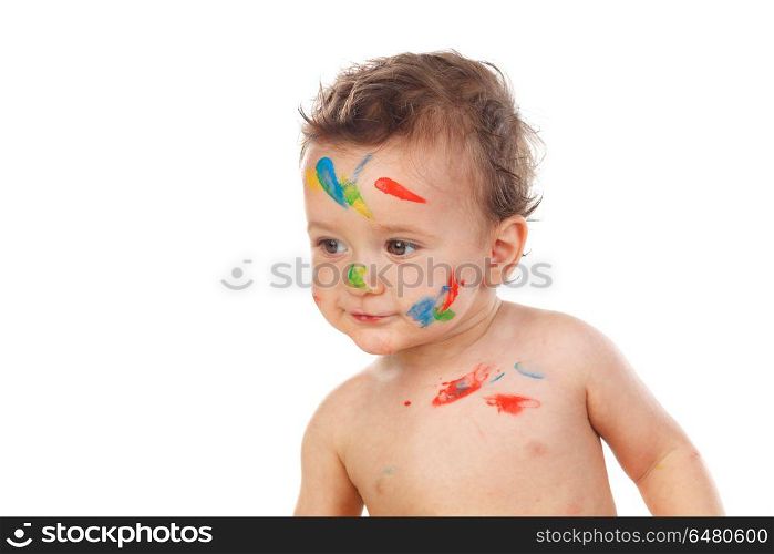 Funny child dirty with paint. Funny child dirty with paint isolated on a white background