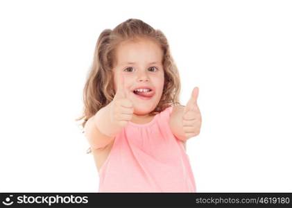 Funny child girl saying Ok isolated on a white background