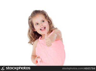 Funny child girl saying Ok isolated on a white background