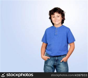 Funny child isolated on a blue background