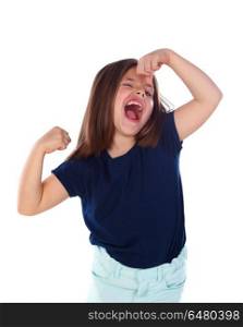 Funny child showing her muscles. Funny child showing her muscles isolated on a white background