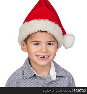Funny child wiht Xmas hat isolated on a white background