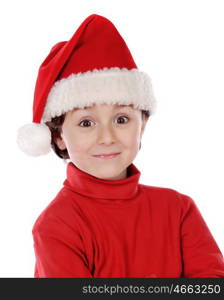 Funny child wiht Xmas hat isolated on a white background