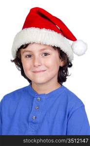 Funny child with Santa hat isolated on white background