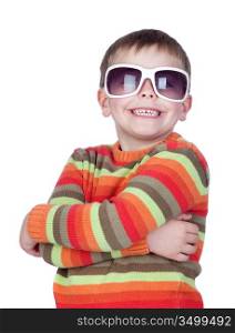 Funny child with sunglasses isolated on white background