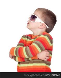 Funny child with sunglasses isolated on white background