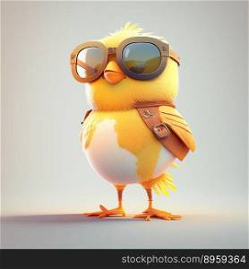Funny childish bird wearing sunglasses on a light color background. Generative AI