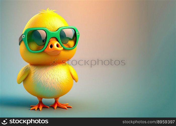Funny childish bird wearing sunglasses on a light color background. Generative AI