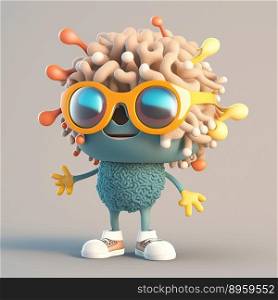 Funny childish character 3D with an amazing hairstyle. Generative AI