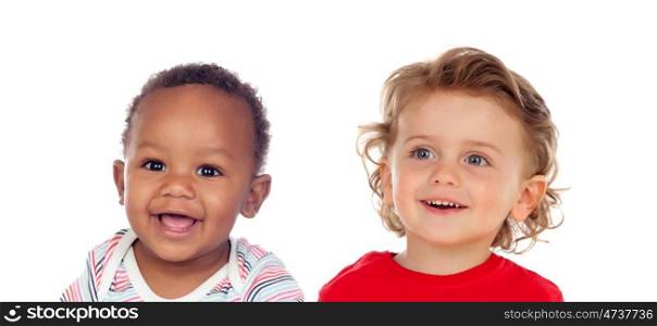 Funny children looking at camera isolated on a white background
