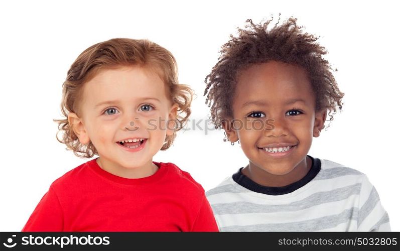 Funny children looking at camera isolated on a white background