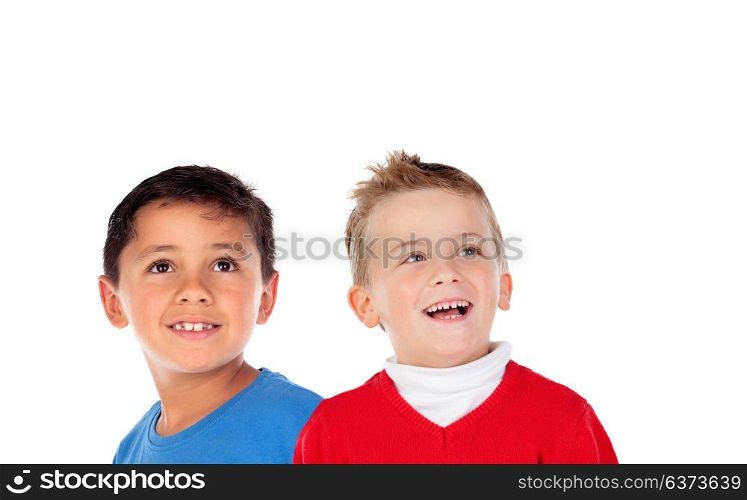 Funny children looking up isolated on a white background