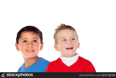 Funny children looking up isolated on a white background