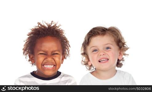Funny children making faces with disgust isolated on a white background