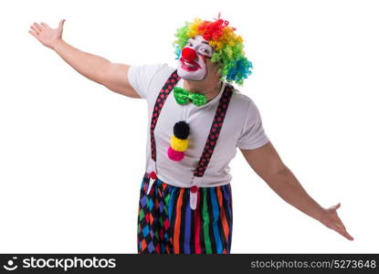 Funny clown acting silly isolated on white background