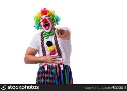 Funny clown acting silly isolated on white background