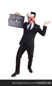 Funny clown businessman isolated on the white background