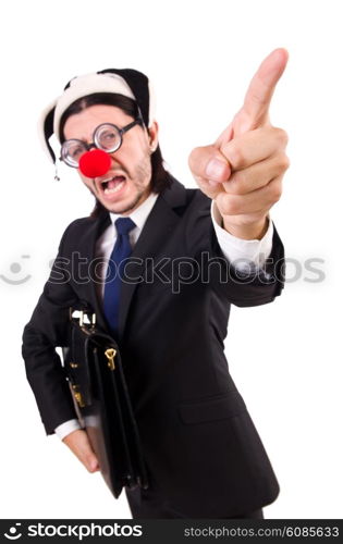 Funny clown businessman isolated on the white background