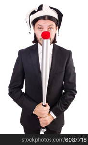 Funny clown businessman isolated on the white background