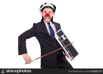 Funny clown businessman isolated on the white background