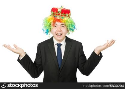 Funny clown businessman isolated on white