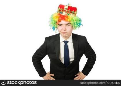 Funny clown businessman isolated on white