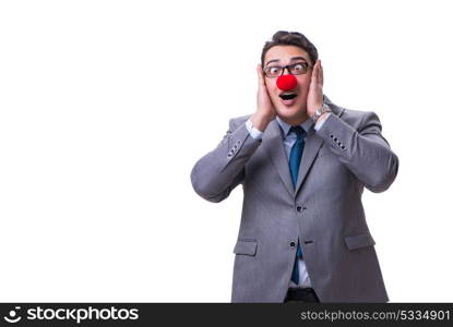 Funny clown businessman isolated on white background