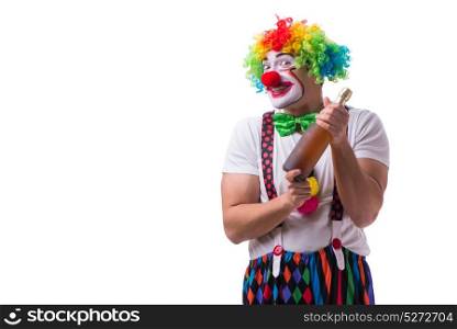 Funny clown with a bottle isolated on white background
