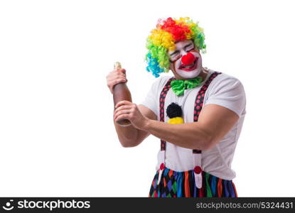 Funny clown with a bottle isolated on white background