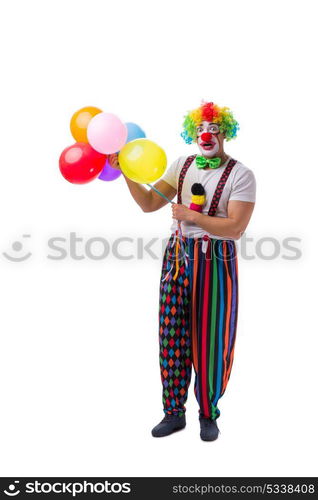 Funny clown with balloons isolated on white background