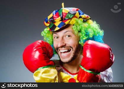 Funny clown with boxing gloves