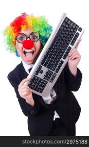 Funny clown with keyboard on white