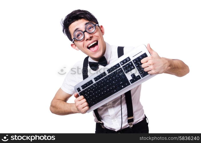 Funny computer geek isolated on white