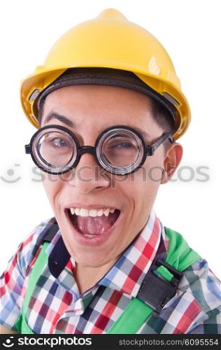 Funny construction worker isolated on white