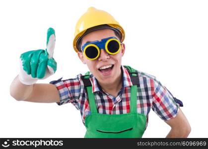 Funny construction worker isolated on white