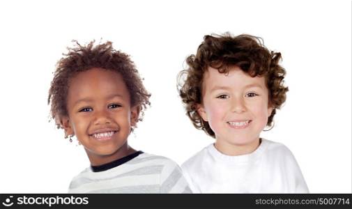 Funny couple of children isolated on a white background