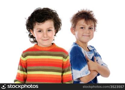 Funny couple of children on a over white background