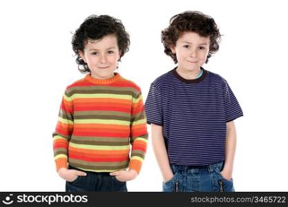 Funny couple of children twin on a over white background