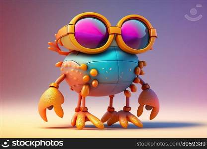 Funny crab with big sunglasses on a colorful background. Generative AI