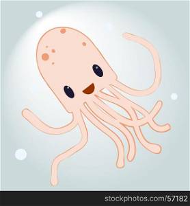 Funny cute cartoon octopus. Character sea animal illustration.. Funny cute cartoon octopus. illustration. Sea animal