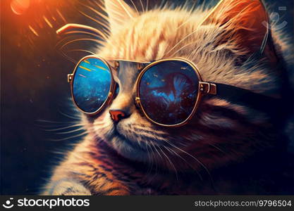 funny cute red cat in sunglasses, illustration. funny cat in sunglasses