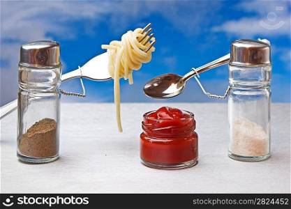 funny cutlery salt shaker and pepper eat Italian pasta