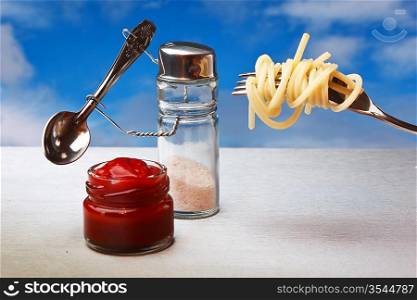 funny cutlery salt shaker and pepper eat Italian pasta
