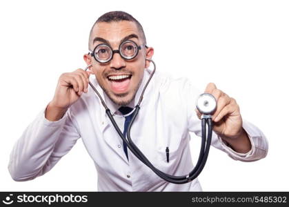 Funny doctor isolated on the white