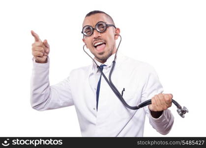 Funny doctor isolated on the white