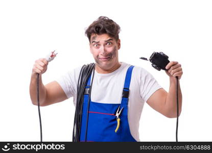 Funny electrician isolated on white
