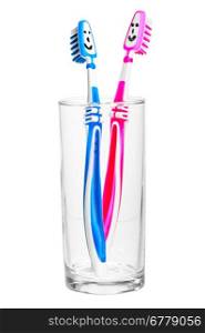 funny emoticons for toothbrushes, standing in a glass