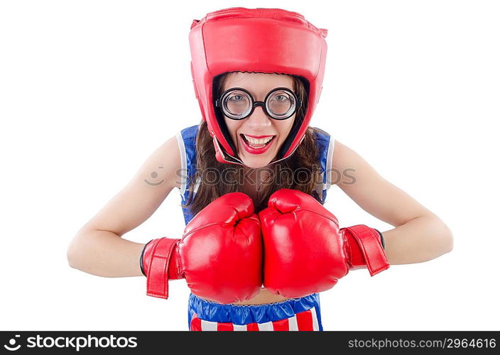Funny female boxer isolated on white