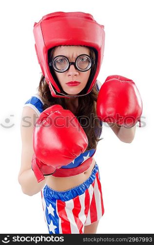 Funny female boxer isolated on white